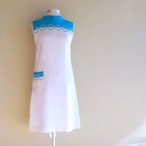 Vintage 1960s White Linen Dress Sweet Summer Shift